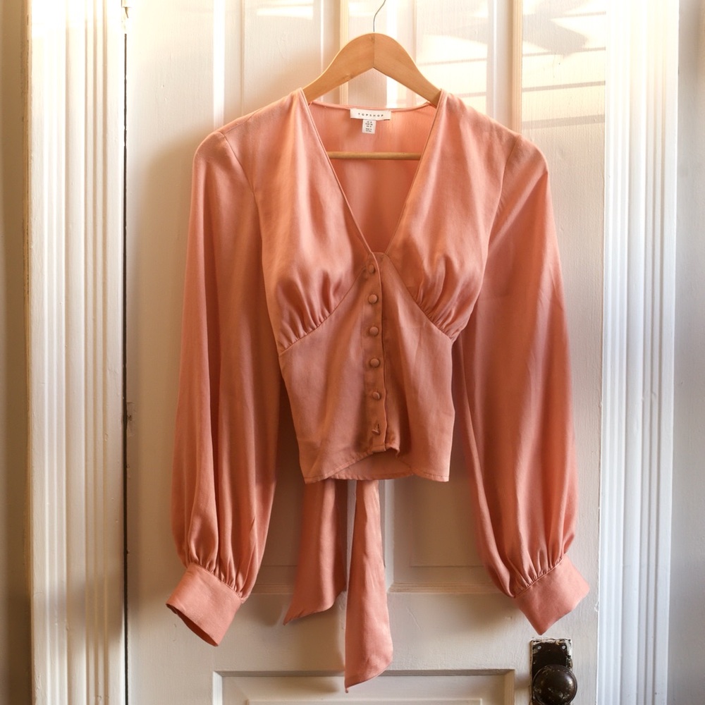 Topshop pink satin tie-back blouse - Size US 4
